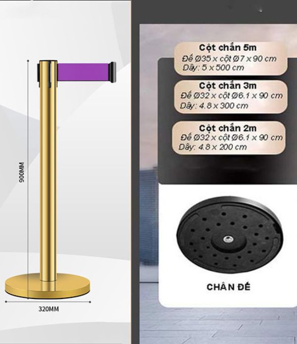 Cột chắn dây màu tím có đủ kích thước dài dây 2m, 3m, 5m