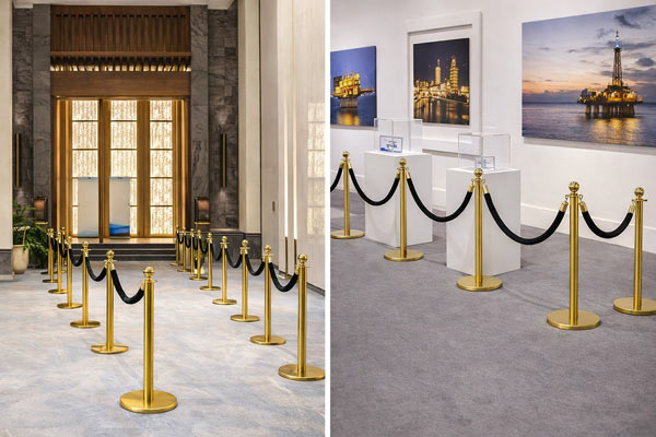 Cột chắn inox vàng dây nhung màu đen phân làn