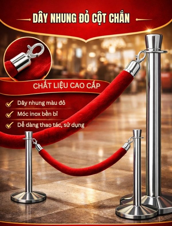 Mẫu dây nhung dùng cho cột chắn dây trùng màu đỏ nổi bật