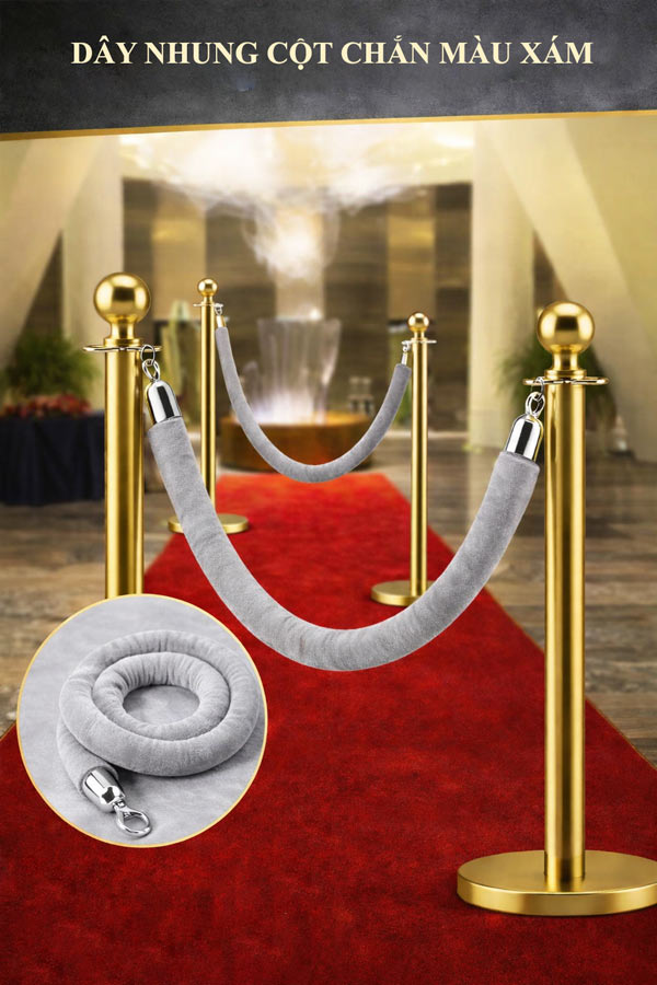 Dây nhung màu xám dùng cho cột chắn sự kiện dây võng trùng