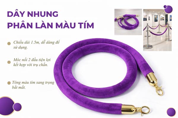 Dây nhung cột chắn inox màu tím - phụ kiện đẹp của trụ chắn phân làn