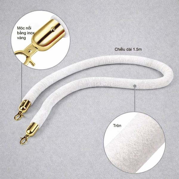 Cấu tạo dây nhung cột chắn màu trắng khá đơn giản