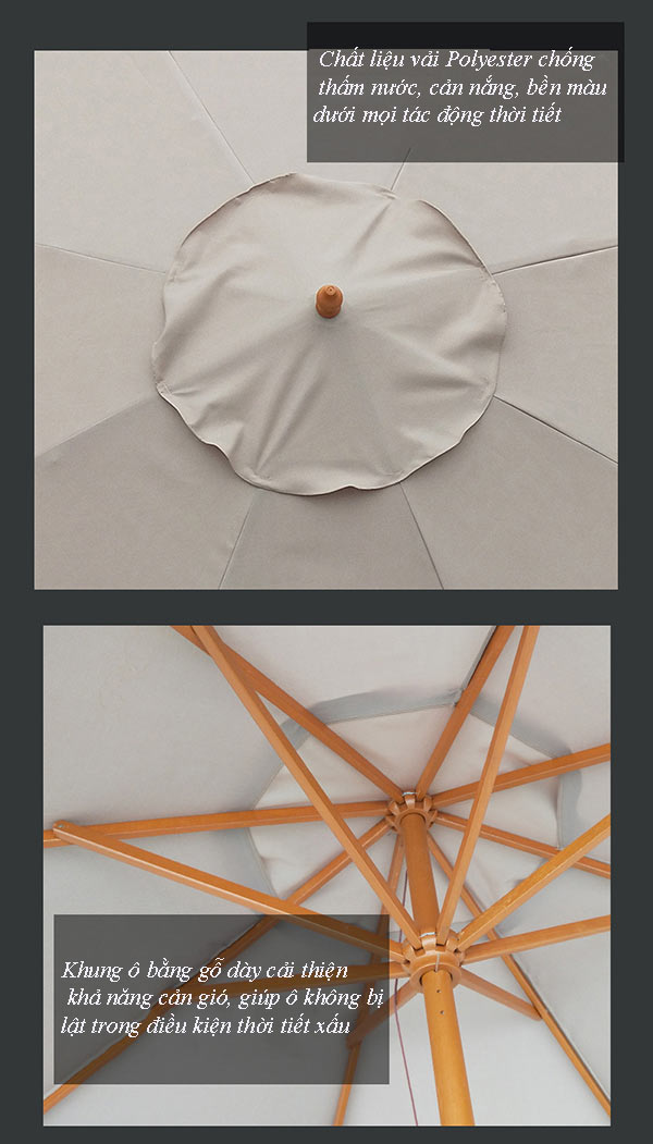 Chất liệu cấu thành dù đứng tâm là loại cao cấp