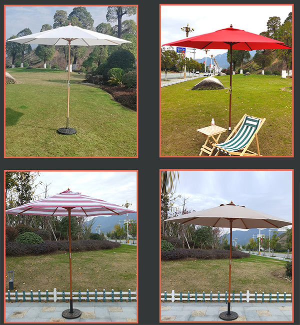 Mẫu dù đứng tâm tròn thân gỗ với nhiều phiên bản màu sắc