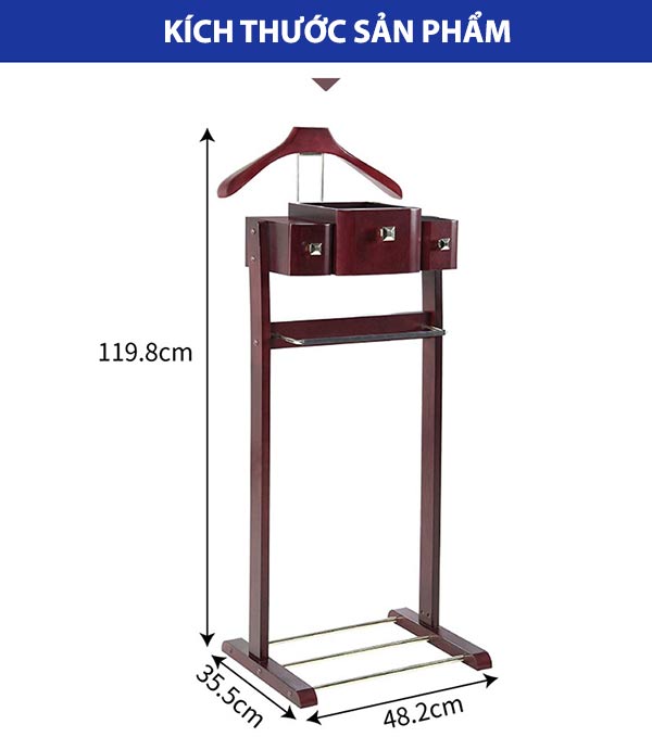 Kích thước cây treo - giá treo áo vest bằng gỗ