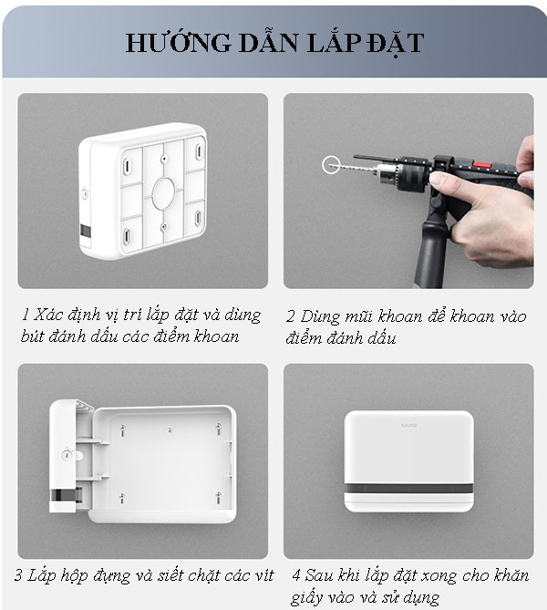 Cách lắp đặt hộp để giấy vệ sinh bằng vít cố định