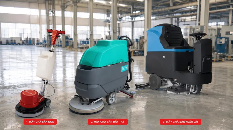 3 loại máy chà sàn nhà xưởng, khách sạn thông dụng