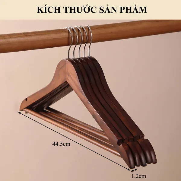 Kích thước móc treo quần áo có thanh ngang màu nâu