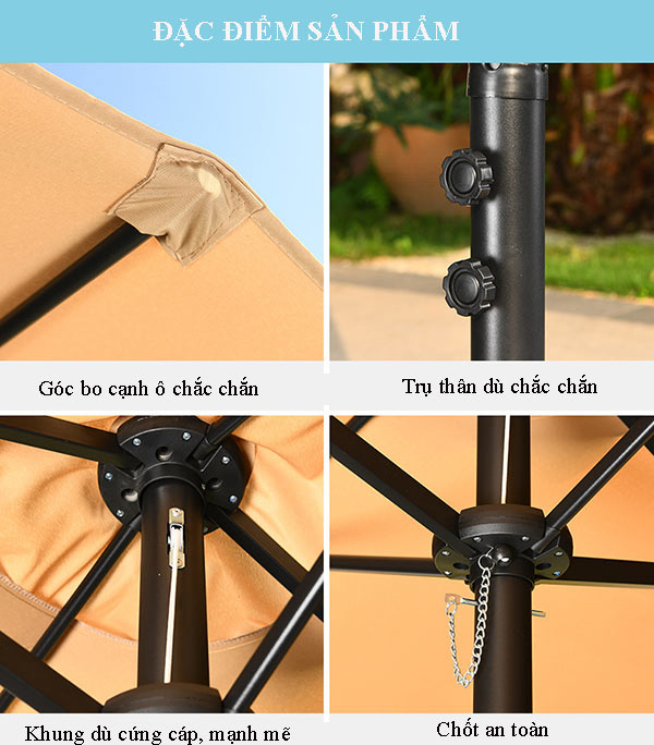 Chi tiết các bộ phận của ô dù che nắng mưa