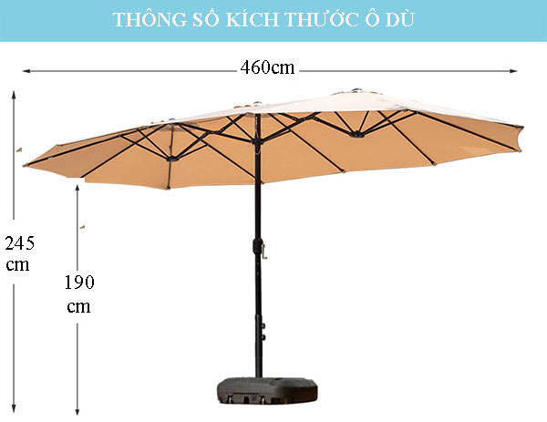 Kích thước mẫu dù 3 đỉnh ngoài trời