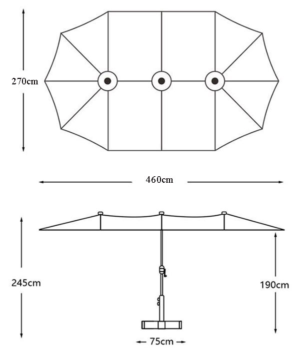 Bản vẽ kích thước mẫu dù ngoài trời cỡ lớn
