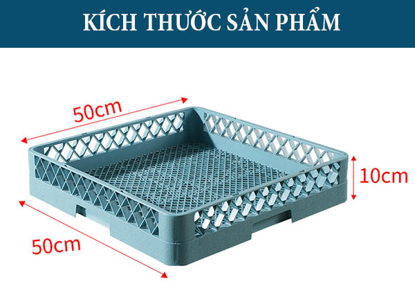 Kích thước rack nhựa: 50 x 50 x 10 cm