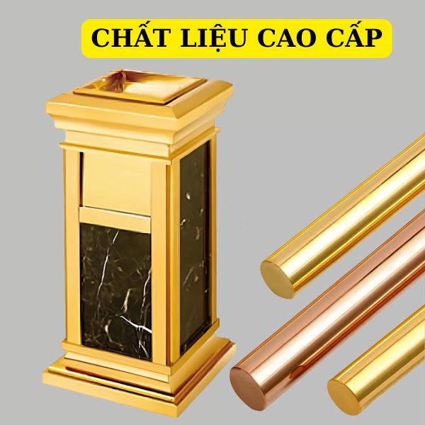 Mẫu thùng rác có phần khung làm từ inox mạ vàng