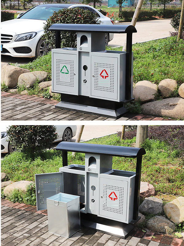 Thùng rác đôi ngoài trời thép sơn tĩnh điện