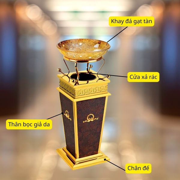 Các bộ phận cấu thành thùng rác khay thủy tinh đặt sảnh