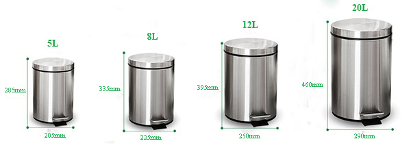 Kích thước thùng rác inox đạp chân