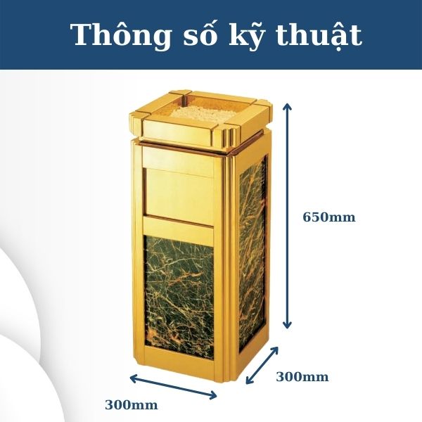 Kích thước thùng rác đá đen khung inox vàng