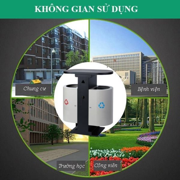 Thùng rác thép treo đôi được ứng dụng ở nhiều không gian