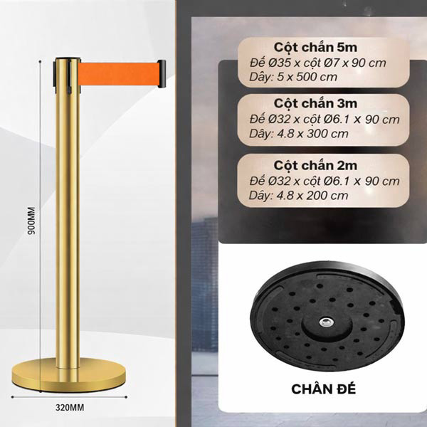 Tham khảo kỹ kích thước cột chắn inox dây căng màu cam