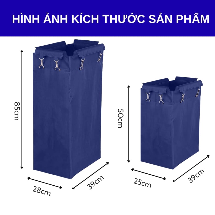 Kích thước túi vải bạt xe dọn buồng phòng màu xanh