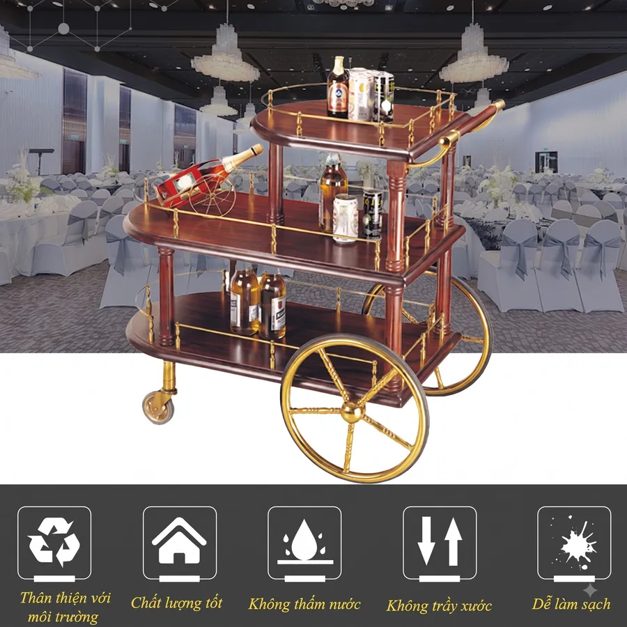 Xe đẩy phục vụ rượu bằng gỗ