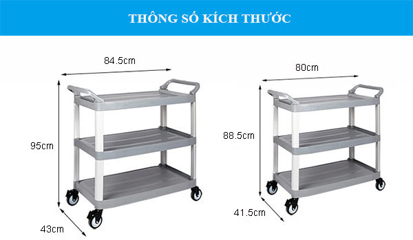 Kích thước xe đẩy đồ ăn nhựa khung nhôm