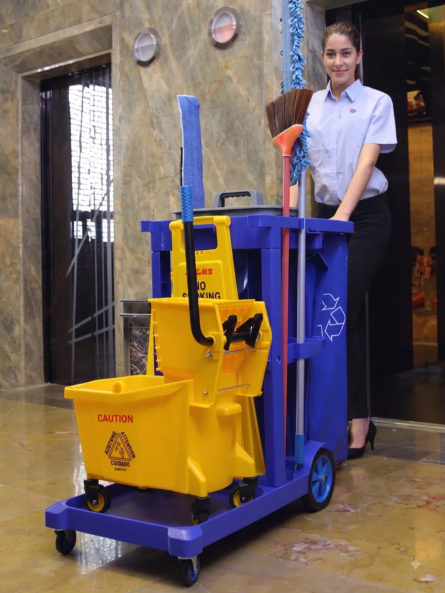 Xe đẩy đồ dọn vệ sinh nhà hàng khách sạn