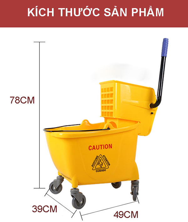 Kích thước xe vắt móp đơn 36 lít