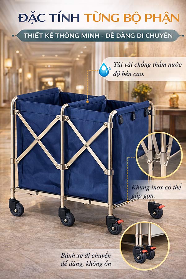 Xe giặt là 2 ngăn túi vải