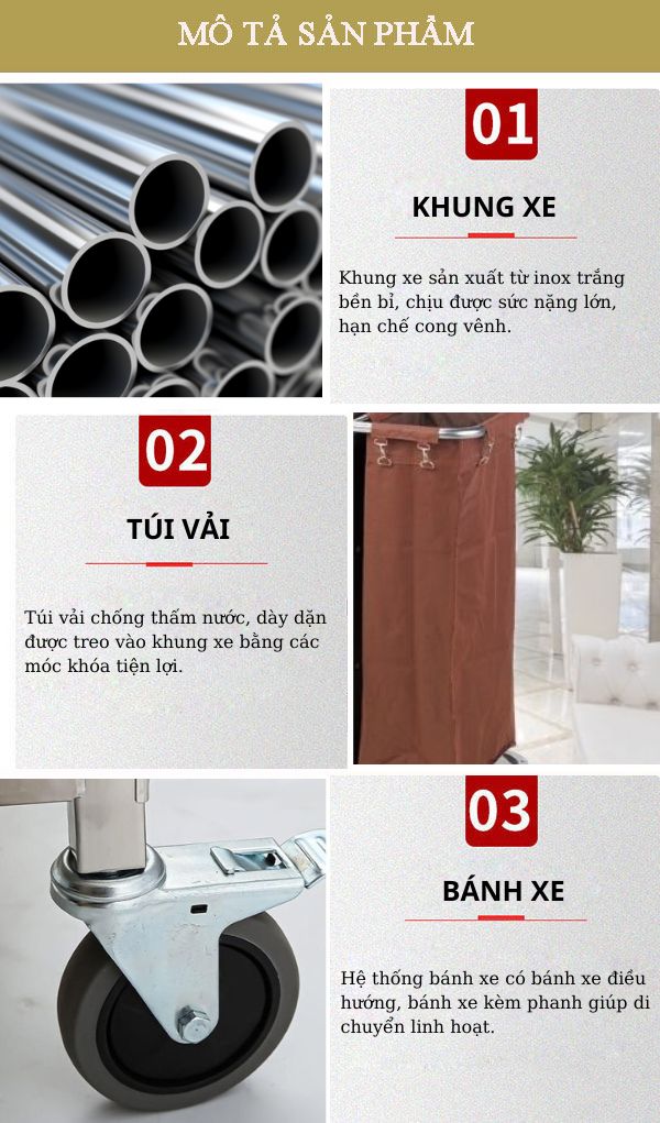 Đặc điểm các chi tiết cấu thành xe trolley làm buồng khung inox