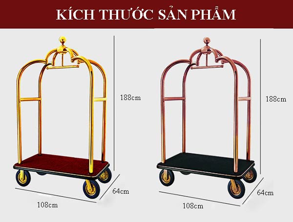 Kích thước xe vận chuyển hành lý, vali