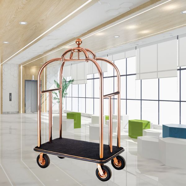 Xe đẩy vali màu vàng hồng lạ mắt, sang trọng