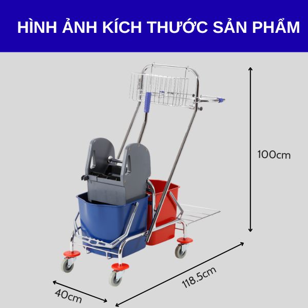 Chi tiết kích thước Xe vắt nước 2 xô 34L khung inox