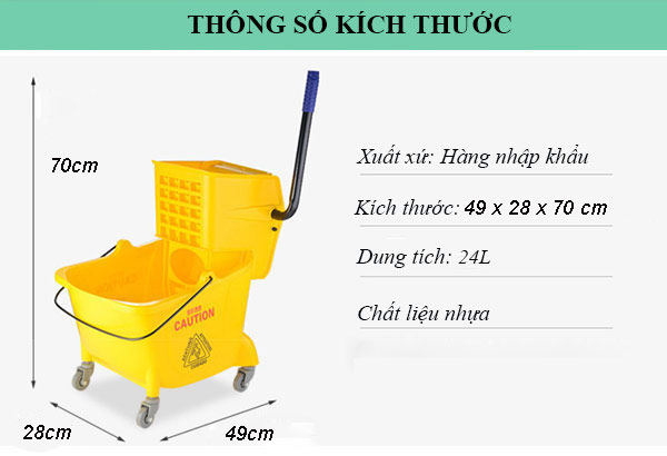 Kích thước xe vắt móp đơn 24L