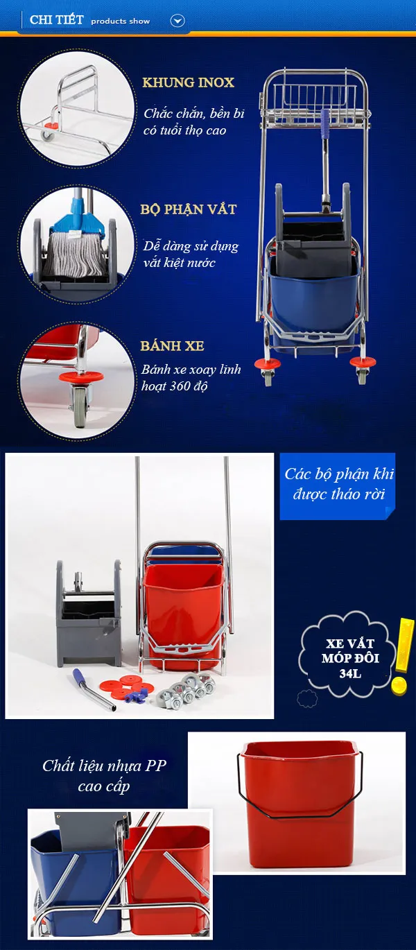 Tham khảo các chi tiết xe vắt nước 2 ngăn 34 lít