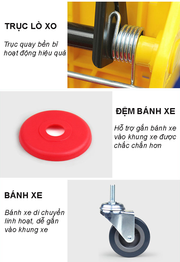 Chi tiết các bộ phận cấu thành xe vắt móp 60 lít