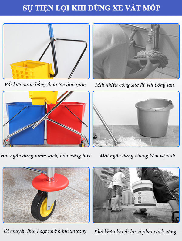 Sử dụng xe ép nước cây lau nhà tiện lợi hơn rất nhiều