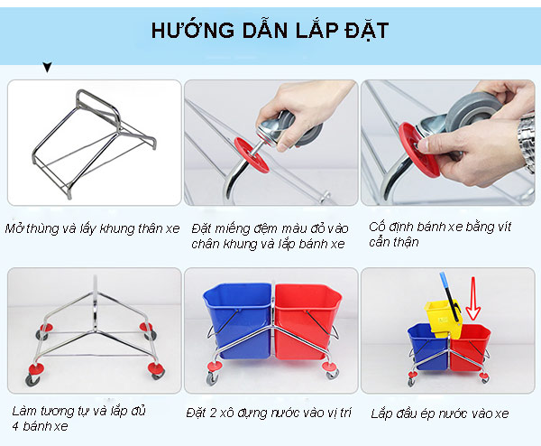 Hướng dẫn lắp đặt xe vắt nước lau sàn nhà 60 lít