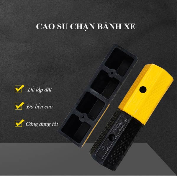 Mẫu cao su chèn lùi bánh xe phản quang dùng trong gara, tầng hầm