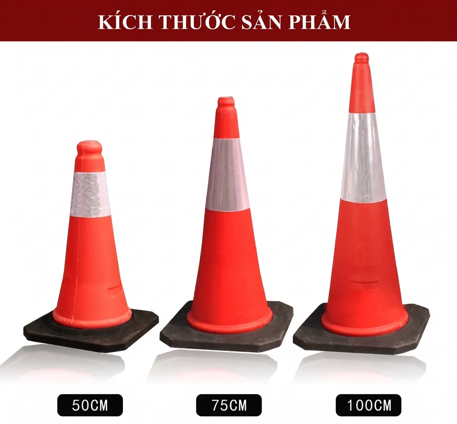 Các loại kích thước cọc chóp nón cảnh báo