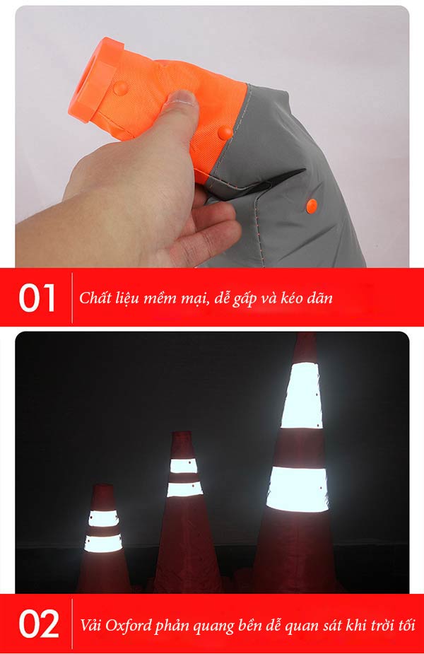 Chi tiết đặc điểm cấu tạo của cọc tiêu chóp nón gấp gọn