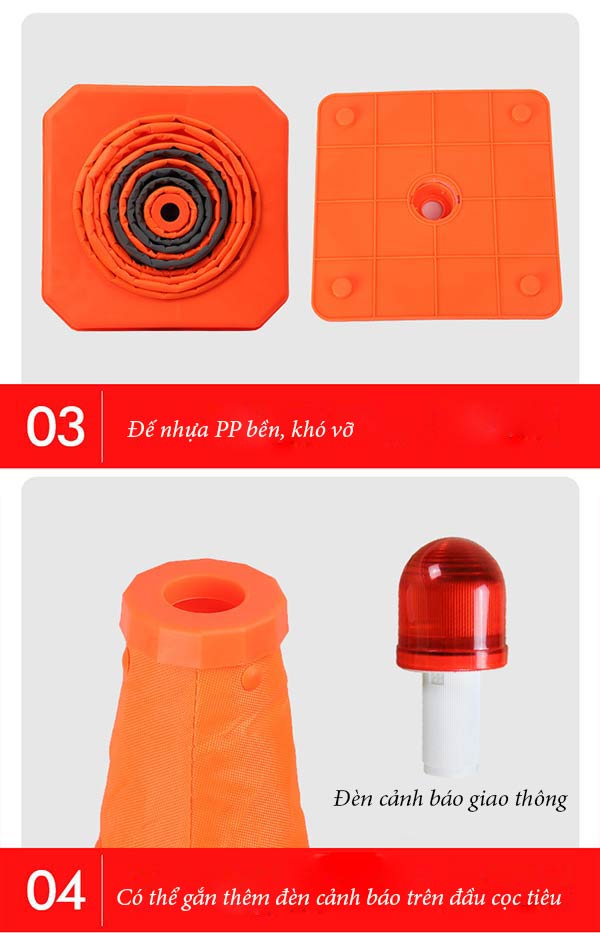 Các tính năng hấp dẫn của cọc tiêu chóp nón 70cm gấp lại được