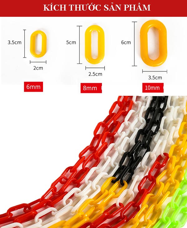 Tham khảo màu sắc, kích thước dây xích nhựa nối cọc tiêu