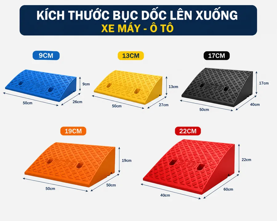 Chi tiết bảng màu và kích thước dốc lên xuống xe máy
