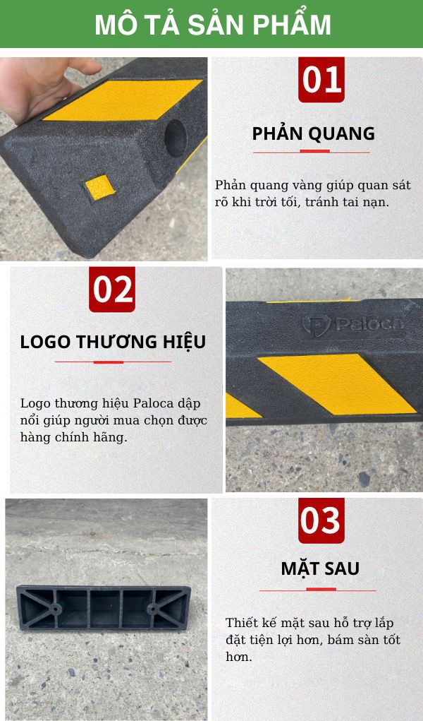 Gờ cao su phản quang định vị bánh xe 55cm