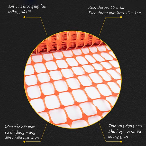 Kích thước mắt lưới nhựa: 10 x 4 cm