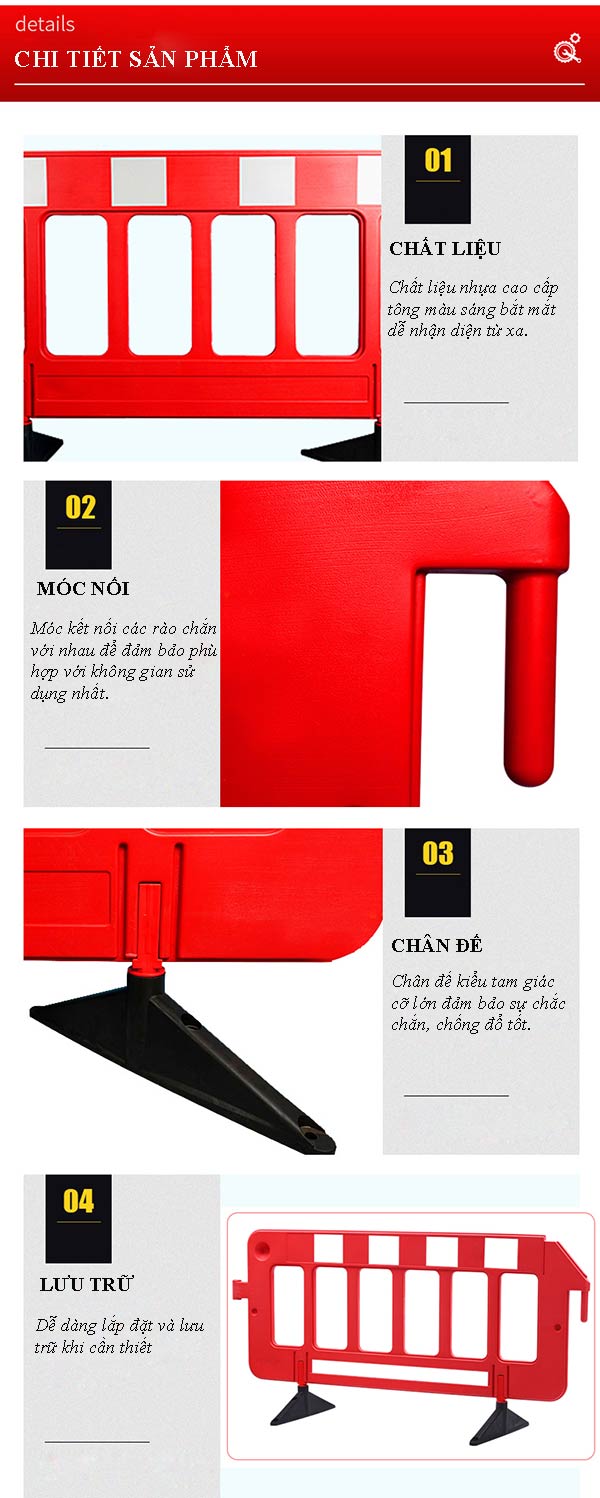 Chi tiết đặc điểm cấu tạo của rào chắn nhựa
