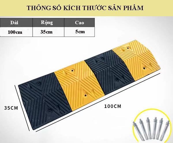 Chi tiết kích thước gờ cao su giảm tốc độ