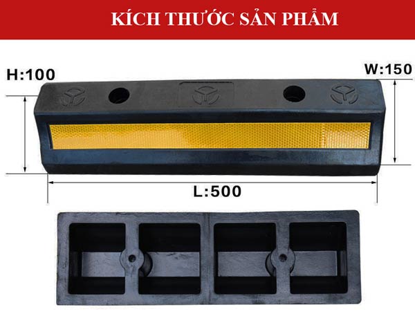 Kích thước gờ cao su chèn bánh xe phản quang