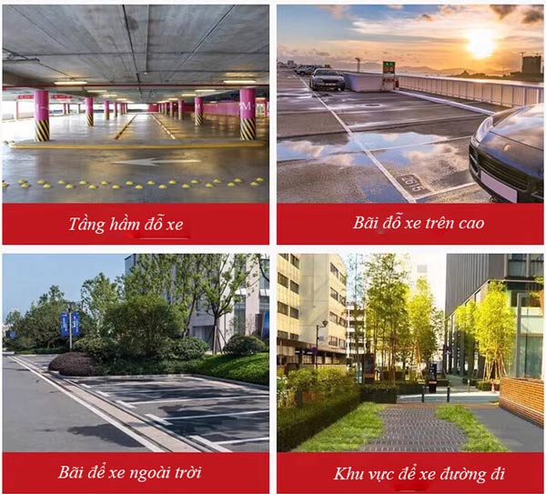 Các không gian nên lắp cao su chèn lùi bánh xe phản quang